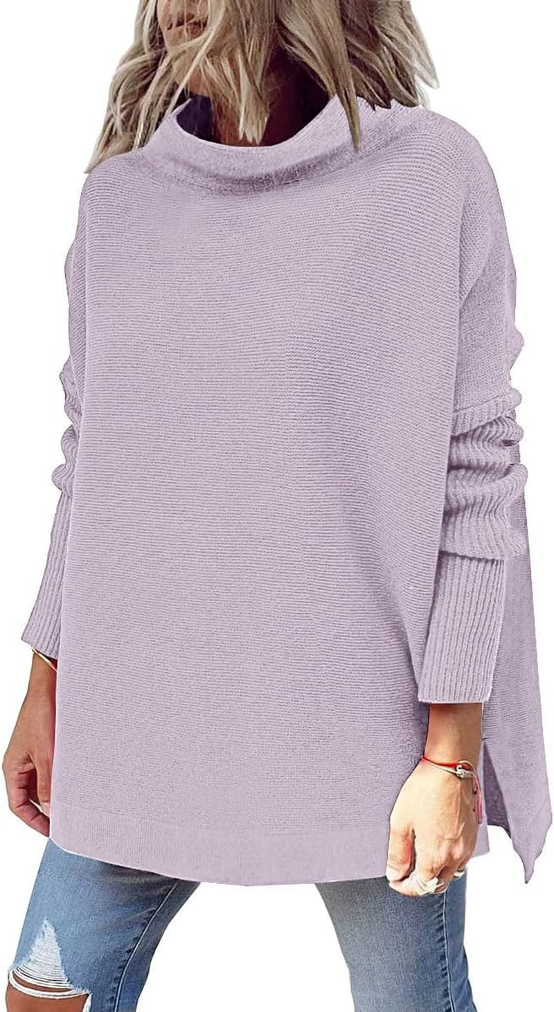 LILLUSORY Women'S Mock Turtleneck Sweater Oversized Long Sleeve Casual Knit Pullover Tunic Tops Wear with Leggings