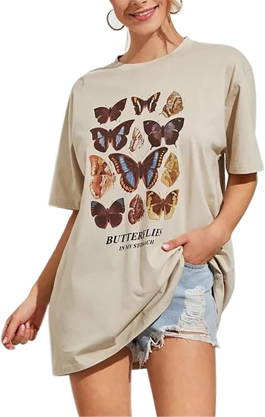 Meladyan Women’S Oversize Graphic Printed Loose Tee Short Sleeve round Neck Loose Tee Shirts Tops