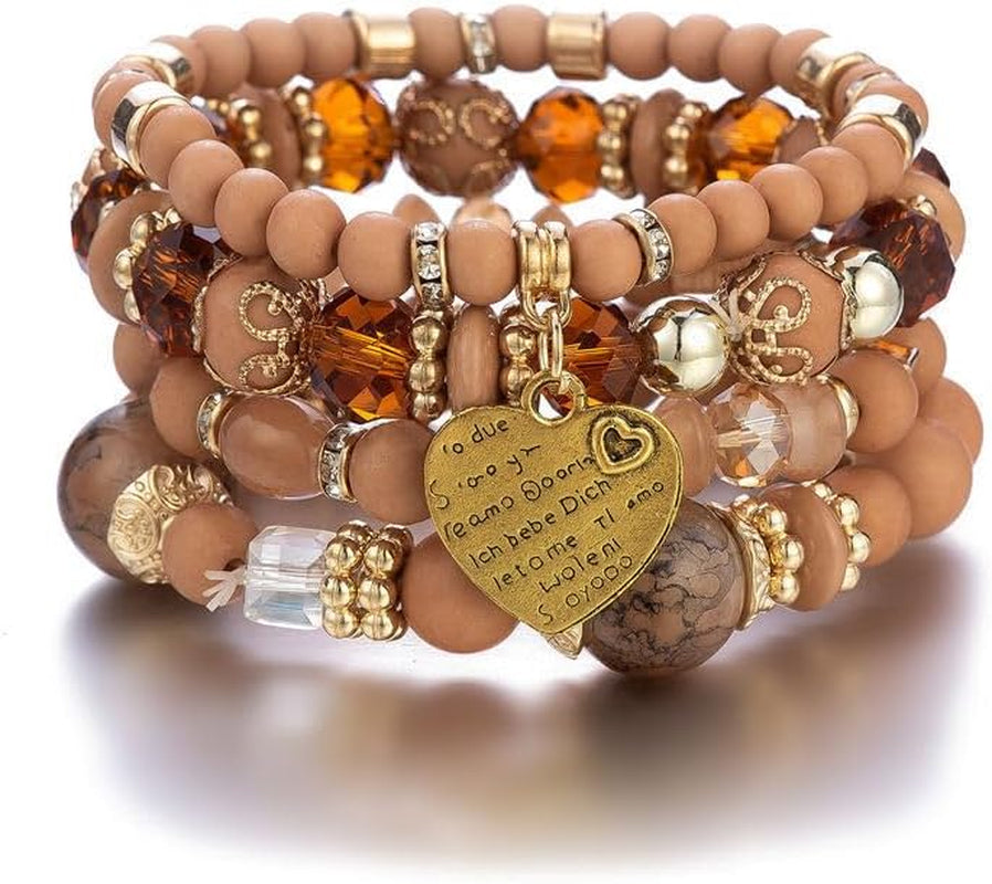 4 Sets Bohemian Stackable Bead Bracelets, Stretch Bangle Charm Jewelry 1