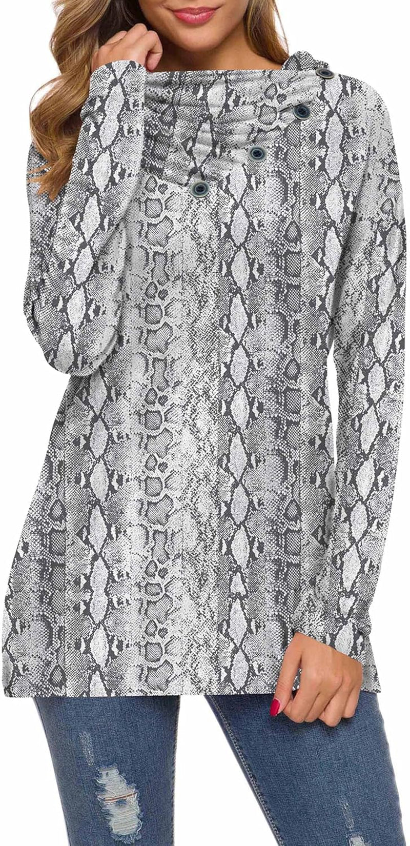 WEACZZY Women'S Long Sleeve Shirts Button Cowl Neck Casual Loose Tunic Tops Blouse Dressy Fall Fashion 2025