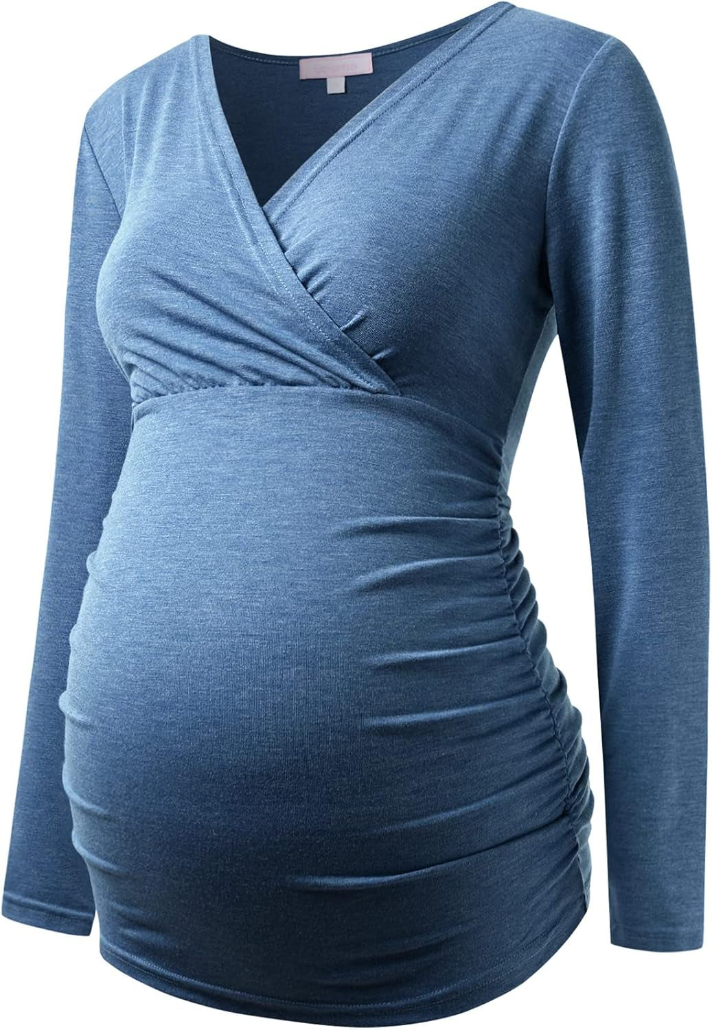 Maternity Shirt Long Sleeve Top Wrap V Neck Blouse Cross over Nursing Tshirt