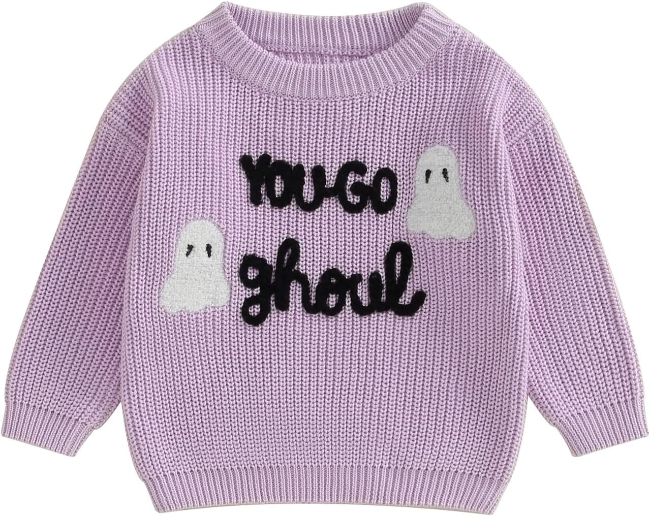 Baby Halloween Sweater Pumpkin Print Long Sleeve Crewneck Embroidery Knit Sweatshirt Toddler Fall Winter Pullover