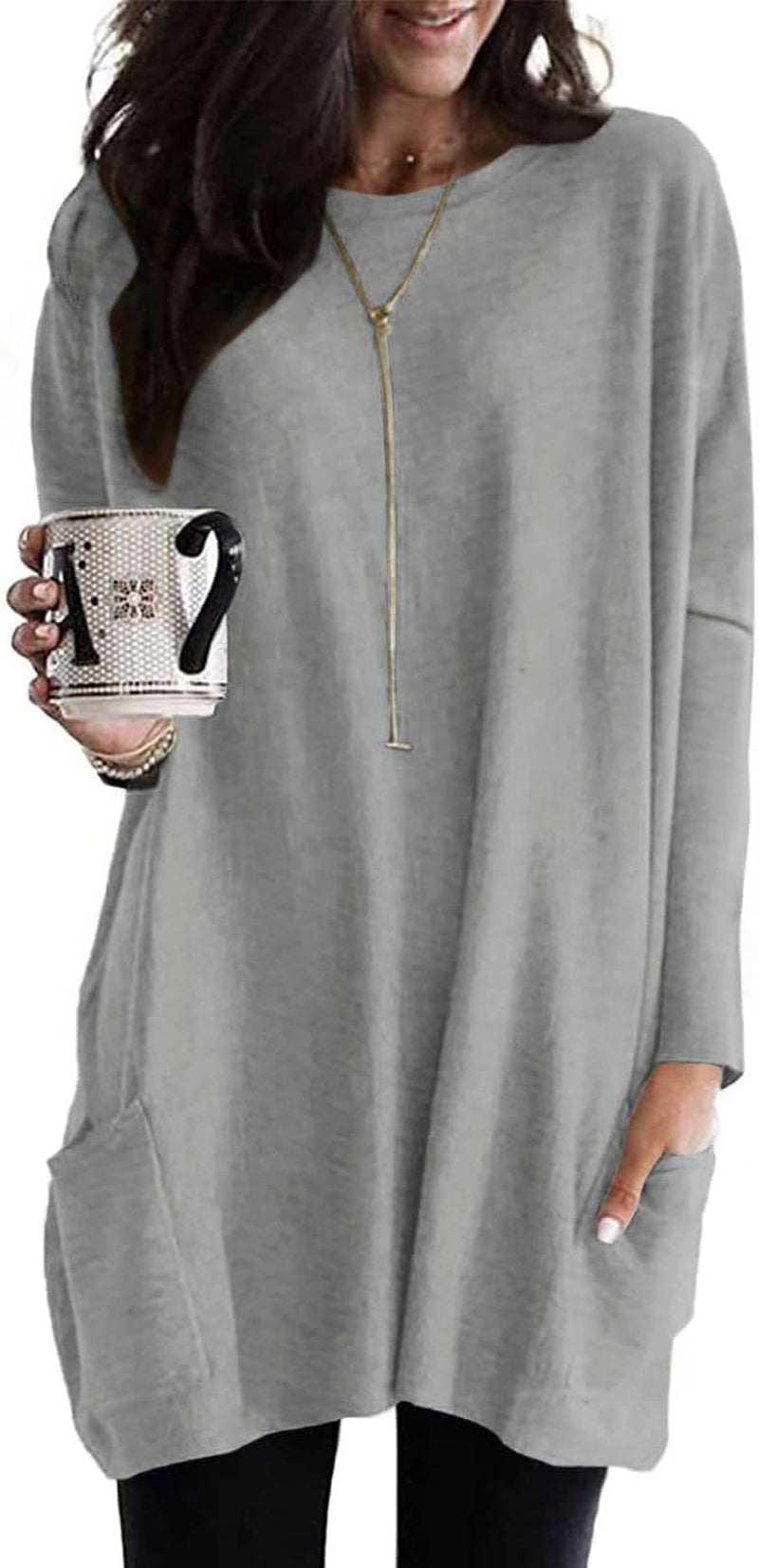 Naggoo Womens Long Sleeve Tunic Tops for Leggings with Pockets Fall Fashion 2025 Casual Long T Shirts