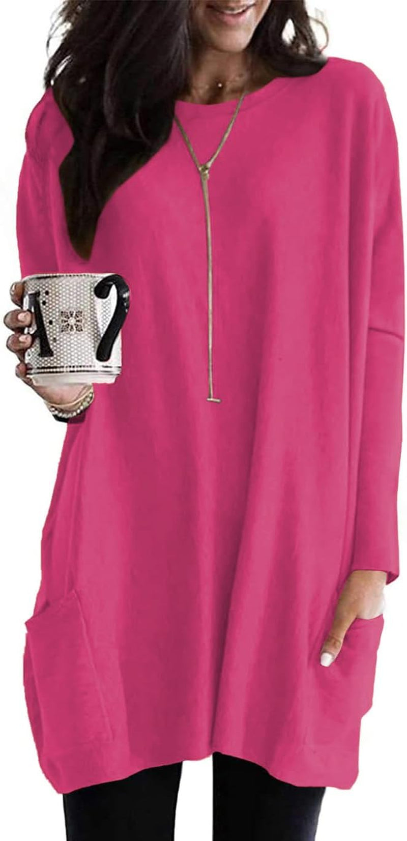 Naggoo Womens Long Sleeve Tunic Tops for Leggings with Pockets Fall Fashion 2025 Casual Long T Shirts