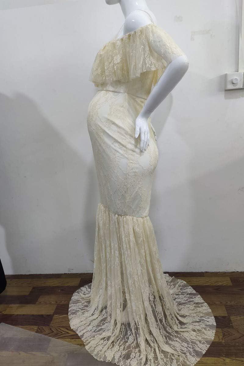 MYRISAM Women Maternity Lace Mermaid Gown off Shoulder Ruffle Slim Fitted Photo Shoot Wedding Party Prom Baby Shower Dress