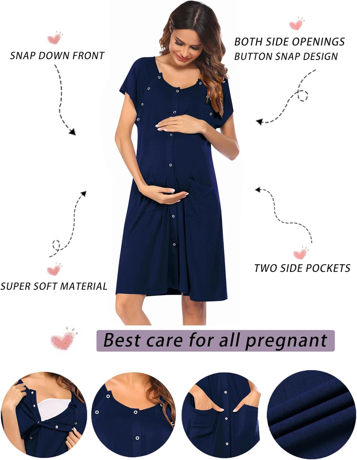 Ekouaer 3 in 1 Labor/Delivery/Hospital Gown Nursing Dress Maternity Nightgown Sleepwear for Breastfeeding with Button S-XXL