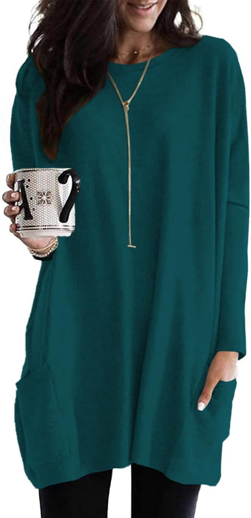 Naggoo Womens Long Sleeve Tunic Tops for Leggings with Pockets Fall Fashion 2025 Casual Long T Shirts