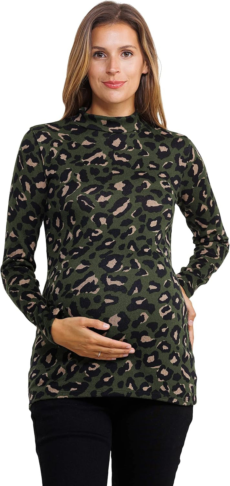 Women'S Knit Ribbed Maternity Top with Mock Neck Long Sleeve