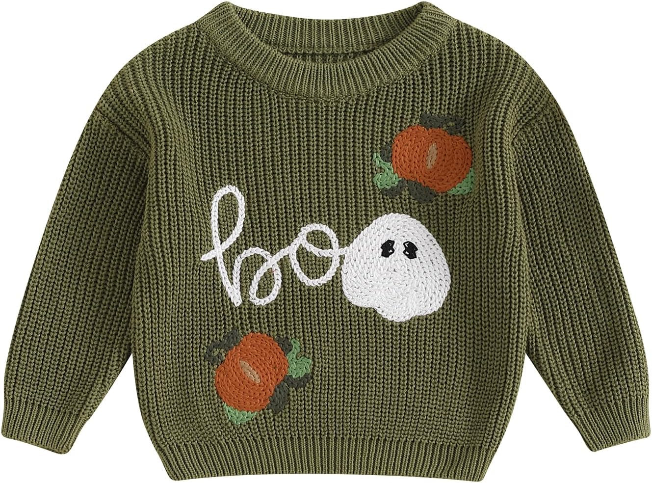 Baby Halloween Sweater Pumpkin Print Long Sleeve Crewneck Embroidery Knit Sweatshirt Toddler Fall Winter Pullover