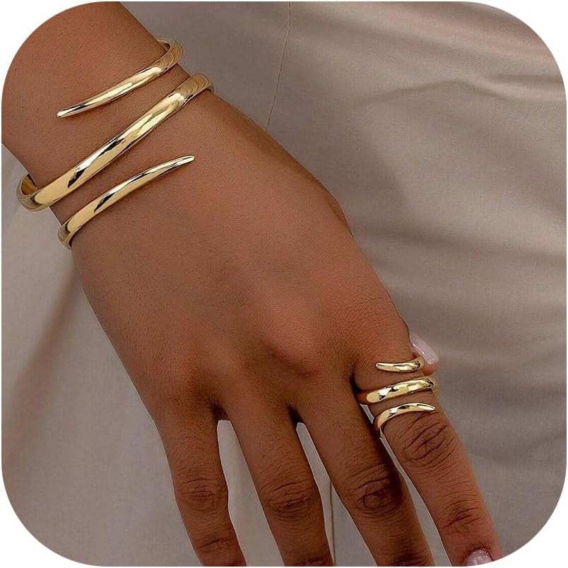 Gold Jewelry Sets for Women Bangle Ring Set Chunky Bangle Bracelet and Ring Statement Jewelry Set for Women