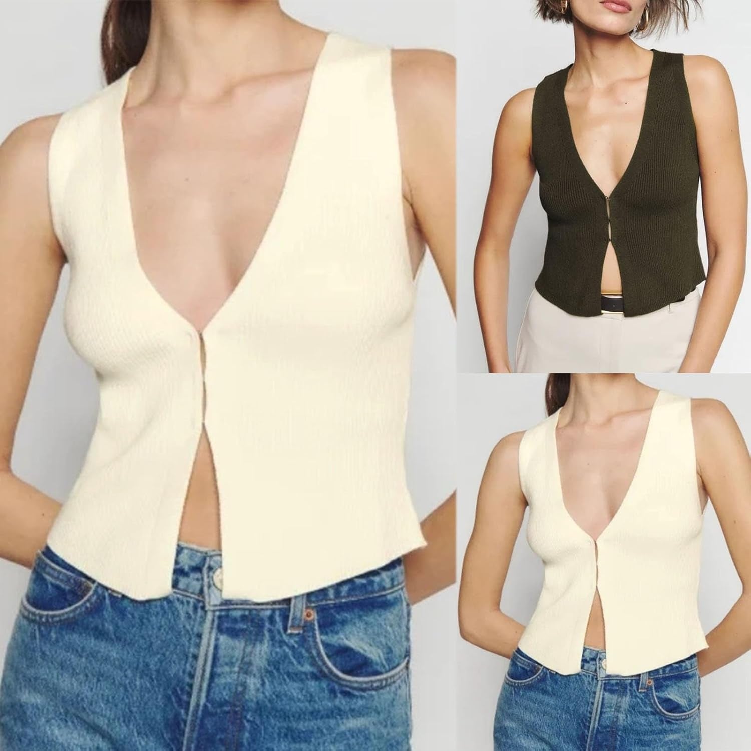 Hgps8W Women'S Sexy V Neck Sweater Vest Solid Casual Slim Fit Sleeveless Knitwear Tops Teen Girls Chic Streetwear