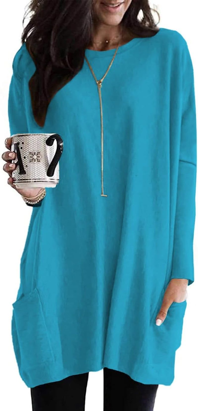 Naggoo Womens Long Sleeve Tunic Tops for Leggings with Pockets Fall Fashion 2025 Casual Long T Shirts