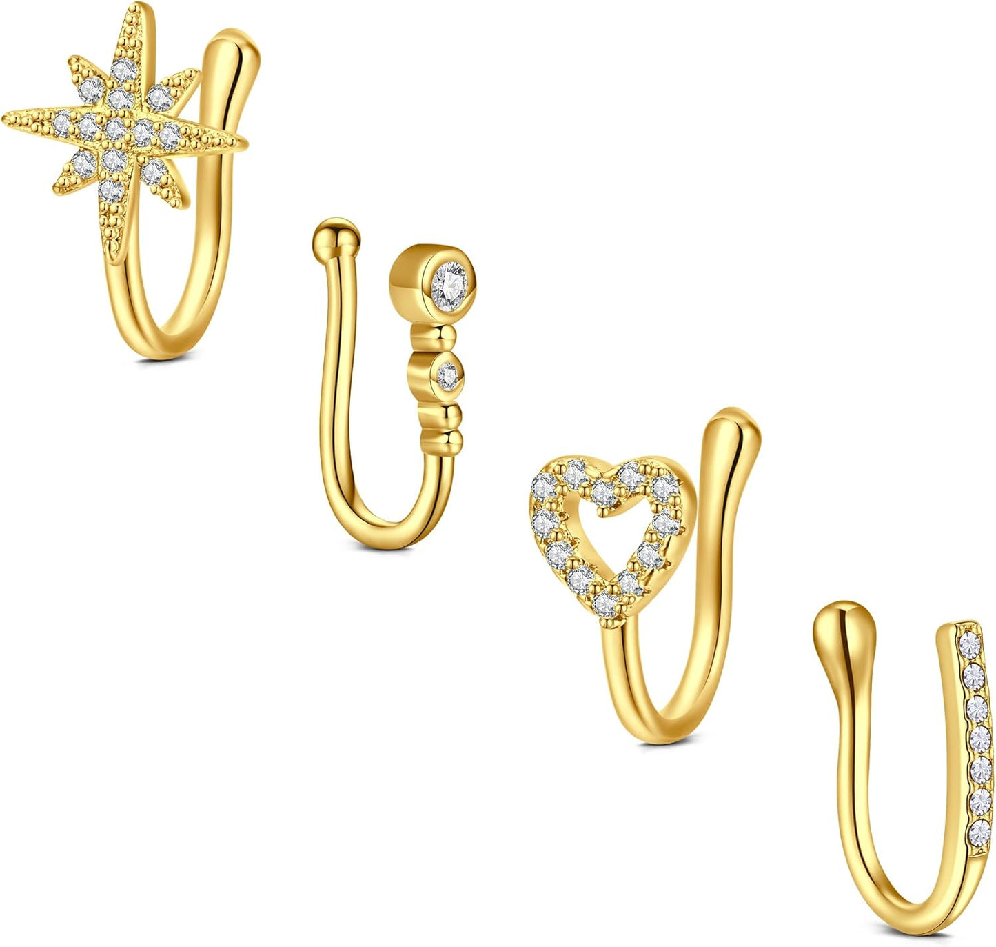 Zolure Fake Nose Ring CZ African Nose Cuffs Gold Fake Nose Piercing Faux Septum Nose Rings Clip on Nose Jewelry for Women Non Piercing Jewelry