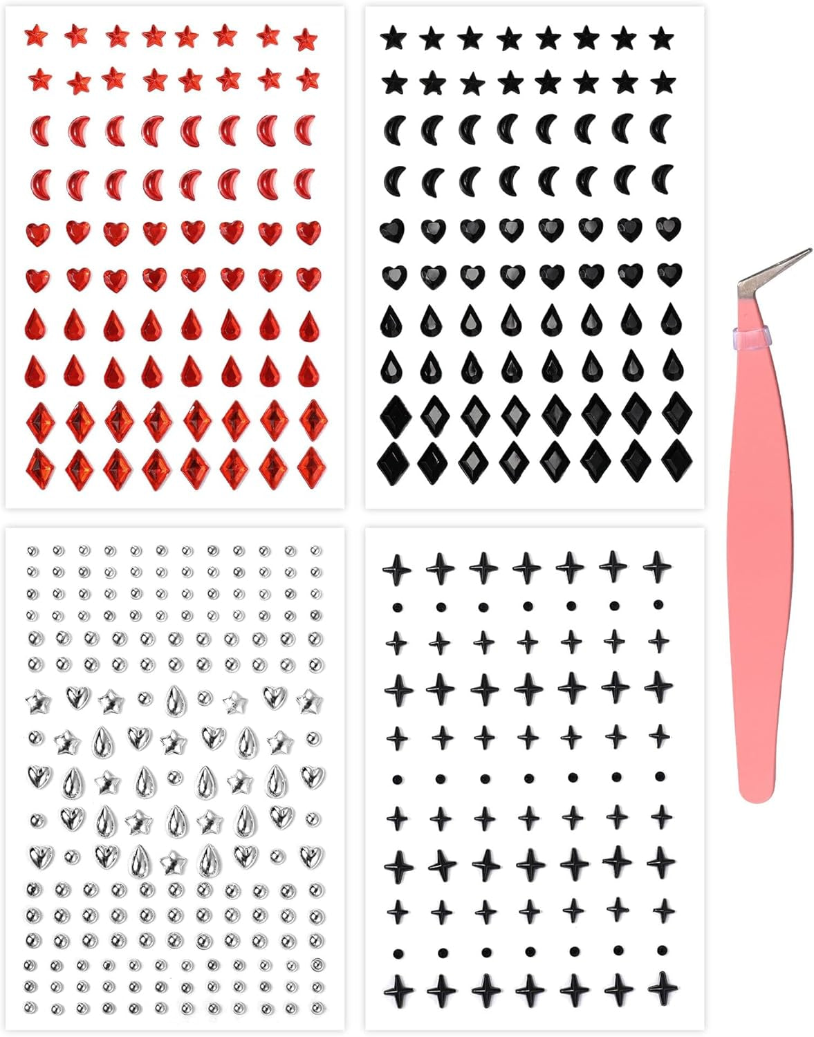 OUFER Stick on Acrylic Fake Piercings, Fake Lip Studs Eyebrow Piercing, Fake Face Piercing Nose Stud Non-Piercing Kit Piercing Balls Adhesive Face Jewelry