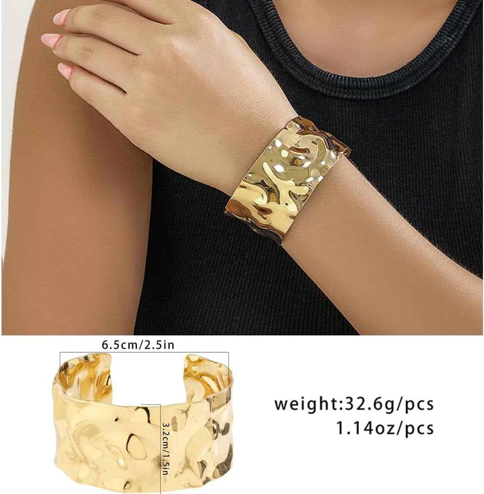 3PCS Chunky Gold Cuff Bracelets for Women Gold Statement Bangle Bracelets Set Arm Cuff Upper Arm Punk Jewelry