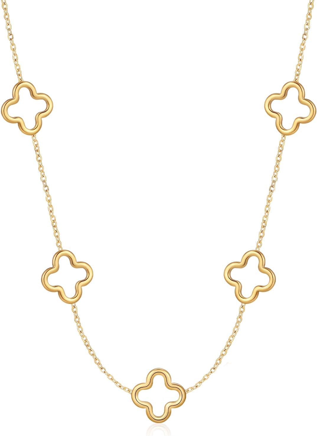 18K Gold Plated Four Leaf Clover Necklace Exquisite Gold Four Leaf Clover Necklace Stainless Steel Flower Lucky Pendant Dainty Jewelry Gifts