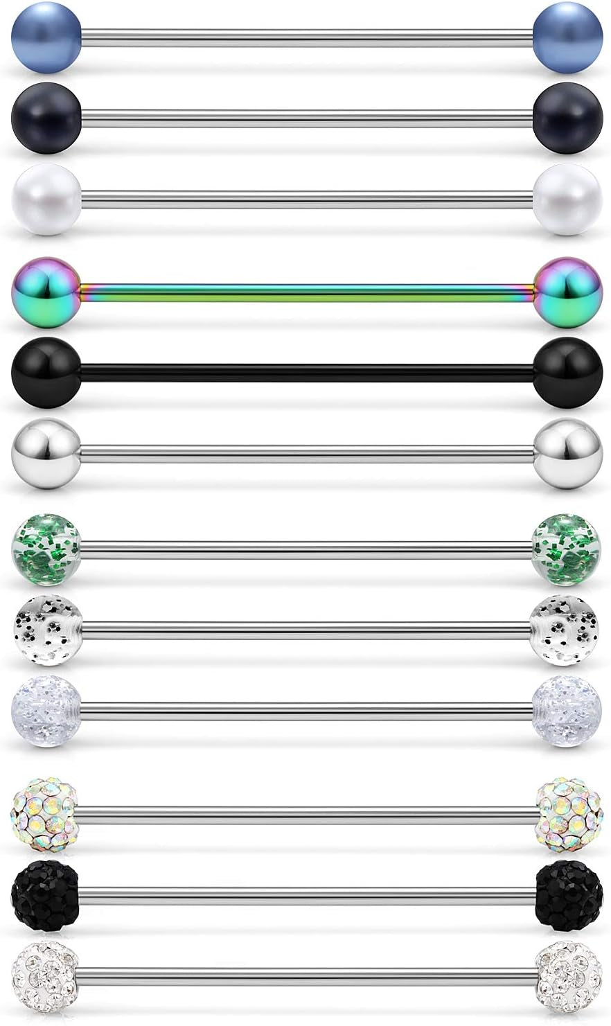 Ruifan 6-12PCS 14 Gauge Industrial Barbell Cartilage Earring Body Piercing Jewelry 35Mm 38Mm 40Mm