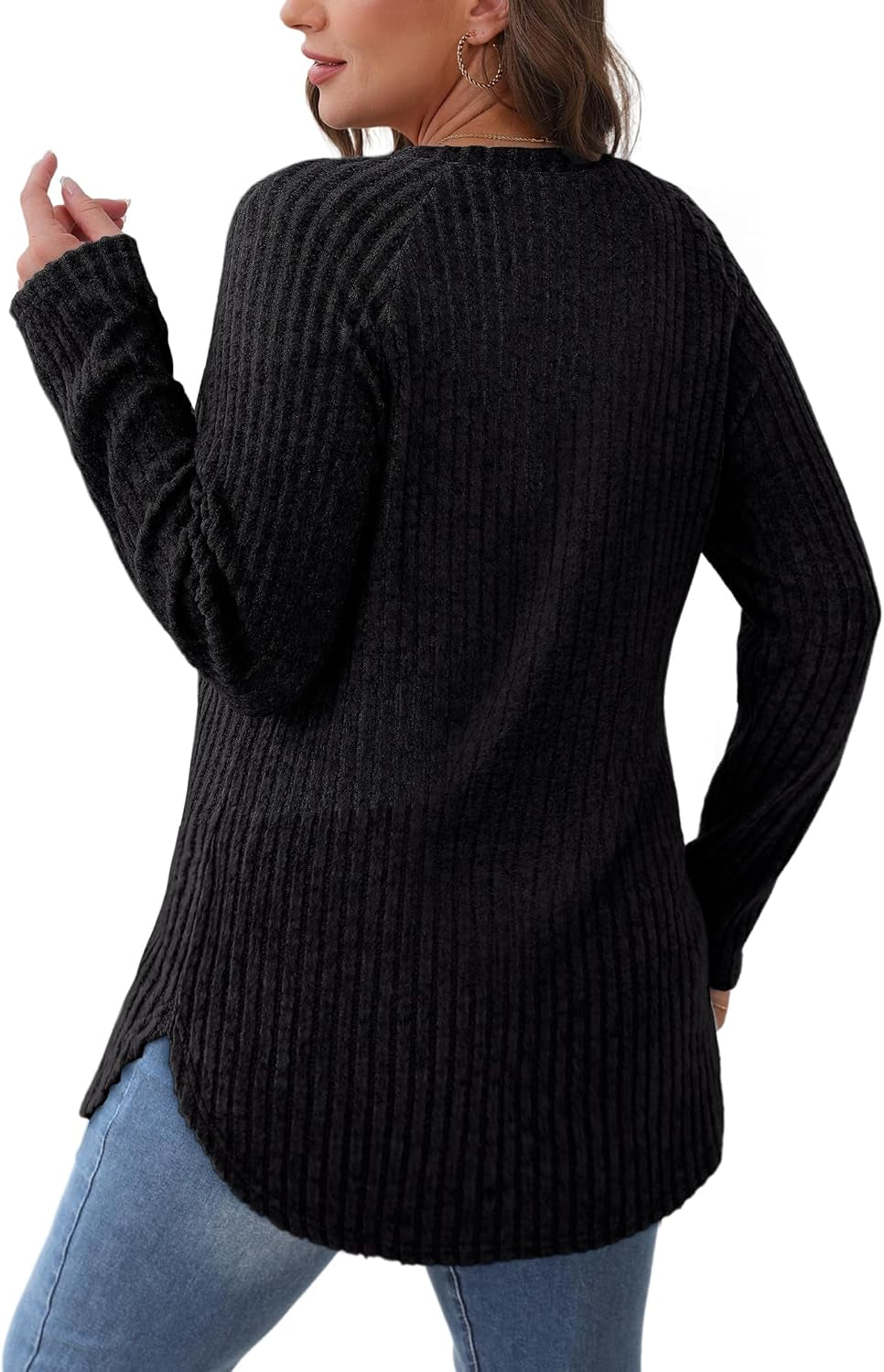 Saloogoe Long Sleeve Shirts for Women Tunic Tops for Women Loose Fit Dressy Crew Neck Pullover Basic Sweaters for Women 2024