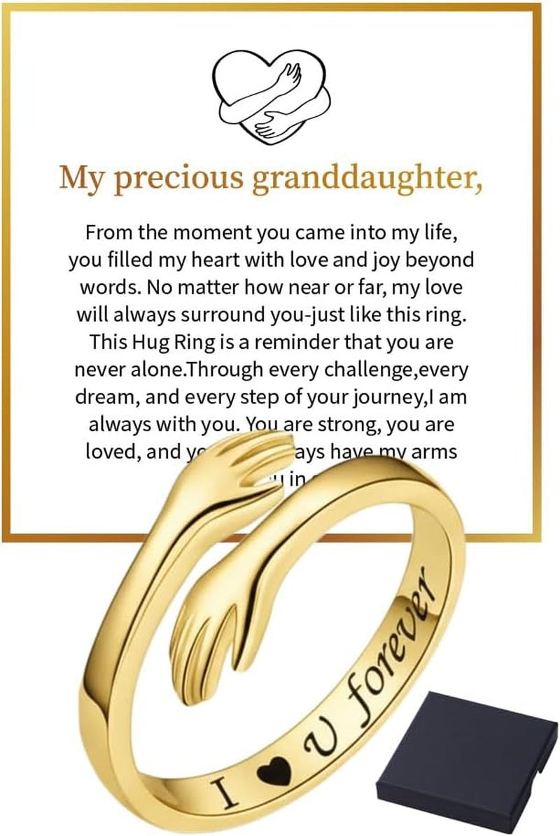 Hope Rings Hug Ring for Granddaughter Hug Ring to My Granddaughter Non Tarnish Adjustable Inspirational Always with You I Love You Forever Message Jewelry Gift