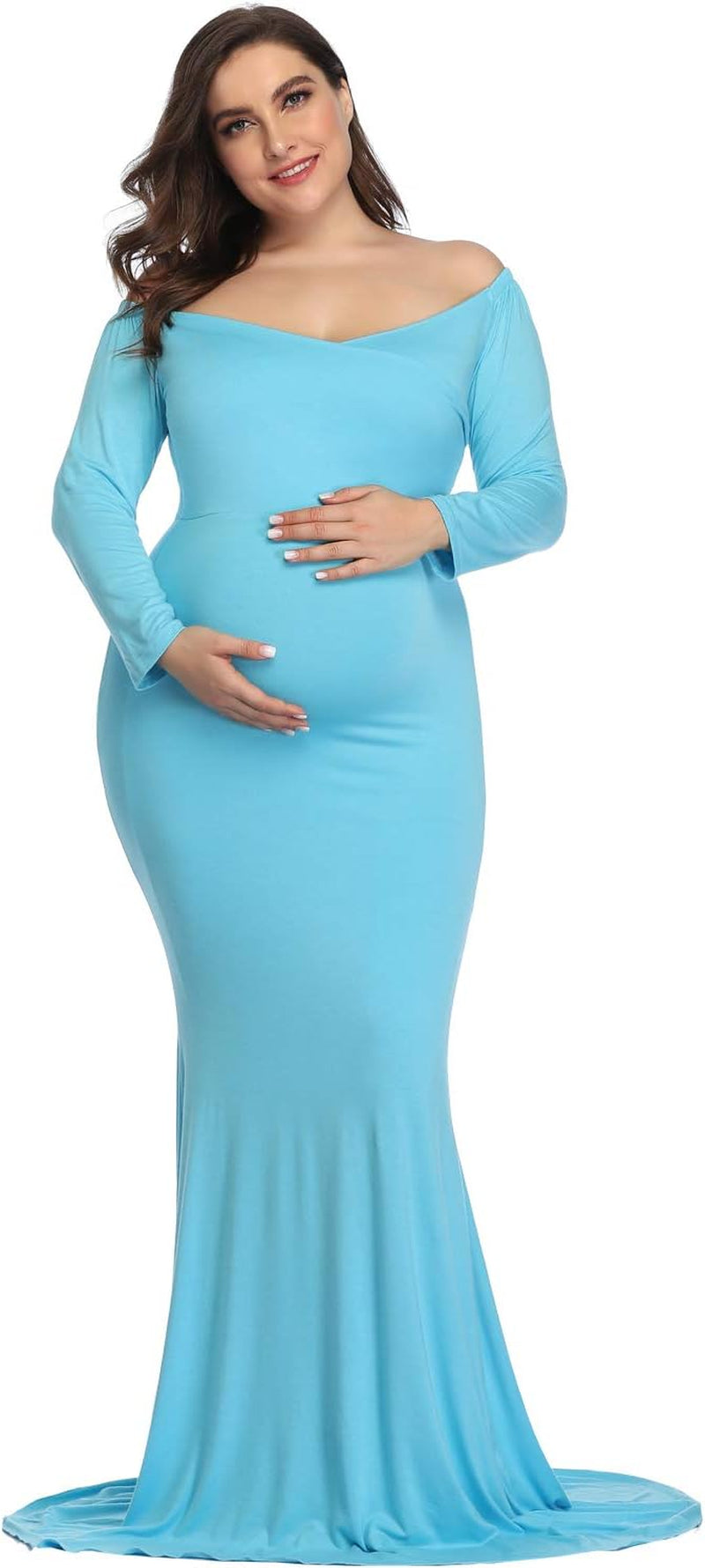 Ynimioaox Maternity Photoshoot Dress Long Sleeve Elegant Maxi Photography Dress Slim Stretchy Gowns