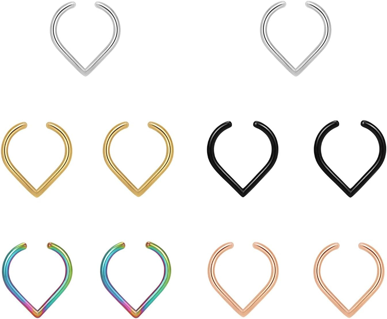 Stainless Steel Fake Nose Rings 18G Non Piercing Clip-On Fake Faux Septum Hypoallergenic Fake Cartilage Earring Clicker Nose Hoop Ring Piercings Jewelry for Women Men