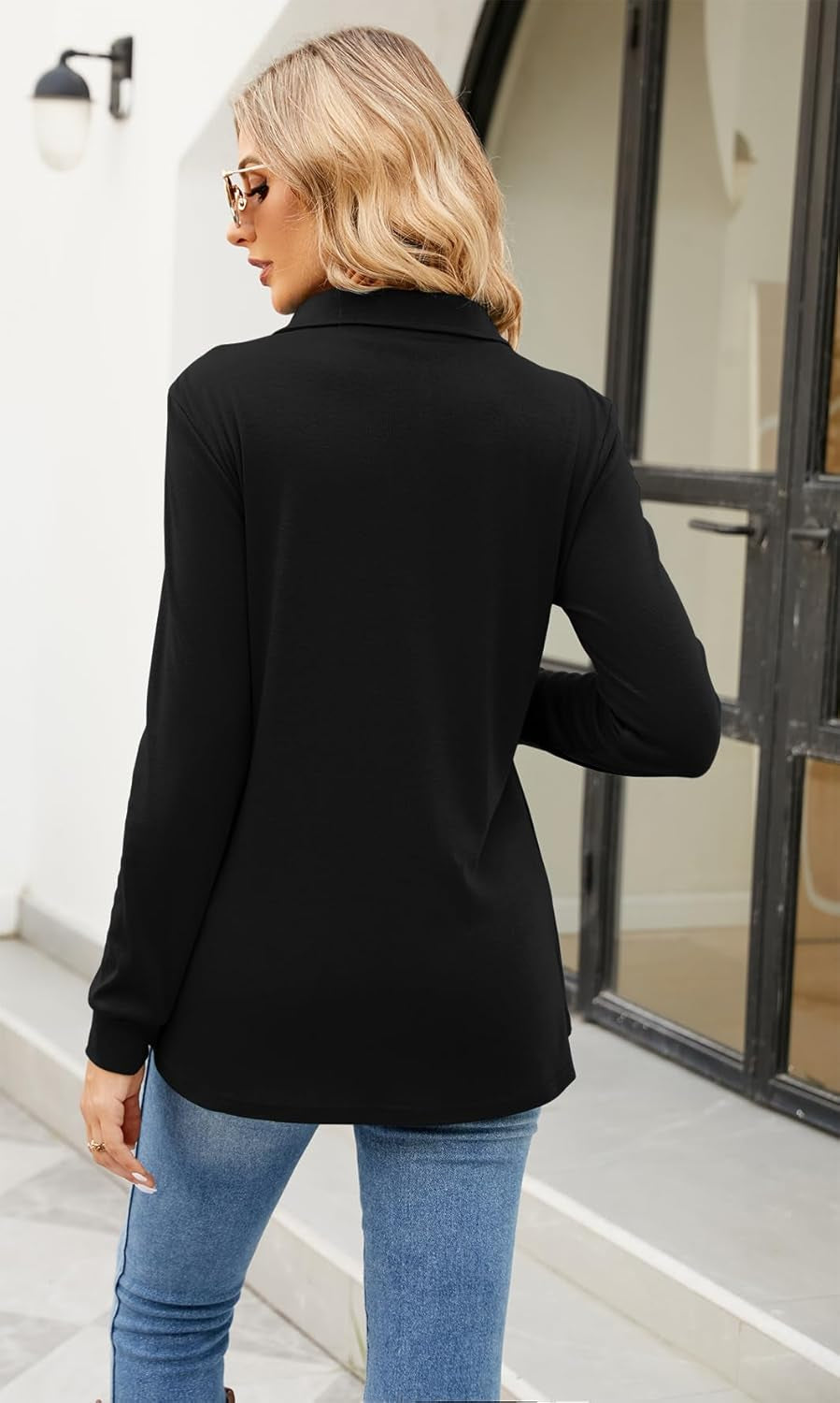 Newchoice Womens Long Sleeve Tunic Tops for Leggings Casual Notch Collared Button Sweatshirts Pullover Shirt Tops