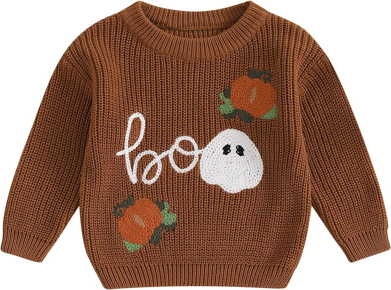 Baby Halloween Sweater Pumpkin Print Long Sleeve Crewneck Embroidery Knit Sweatshirt Toddler Fall Winter Pullover