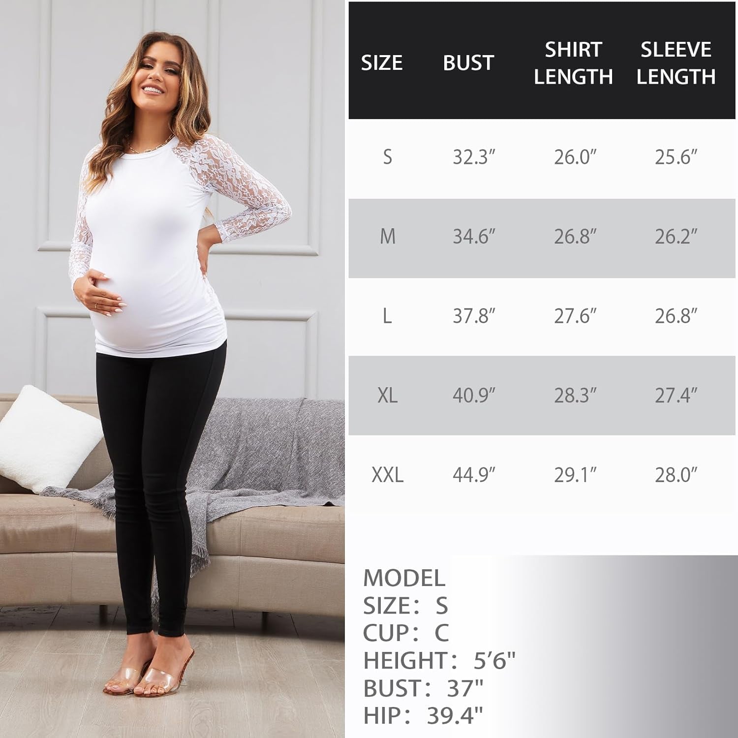 Women'S Maternity Shirts Lace Long Sleeve Pregnancy Tops Tee Tunic Blouse Side Ruched Maternity Clothes
