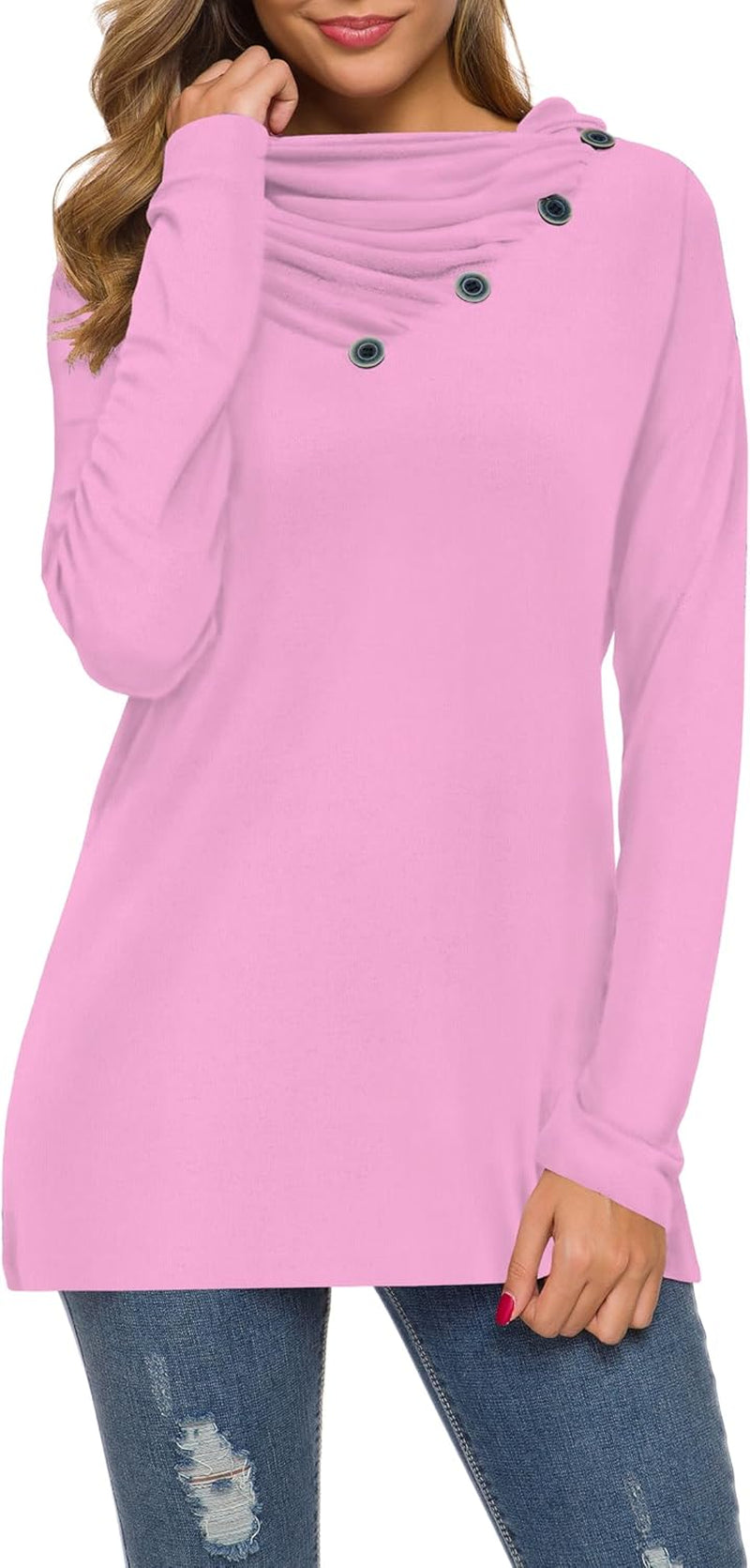 WEACZZY Women'S Long Sleeve Shirts Button Cowl Neck Casual Loose Tunic Tops Blouse Dressy Fall Fashion 2025