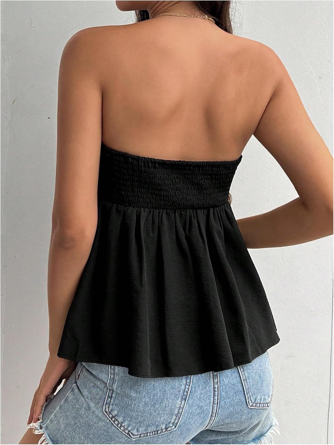 GORGLITTER Women'S Maternity Strapless Tube Top Frill Trim Knot Front Peplum Ruffle Tops