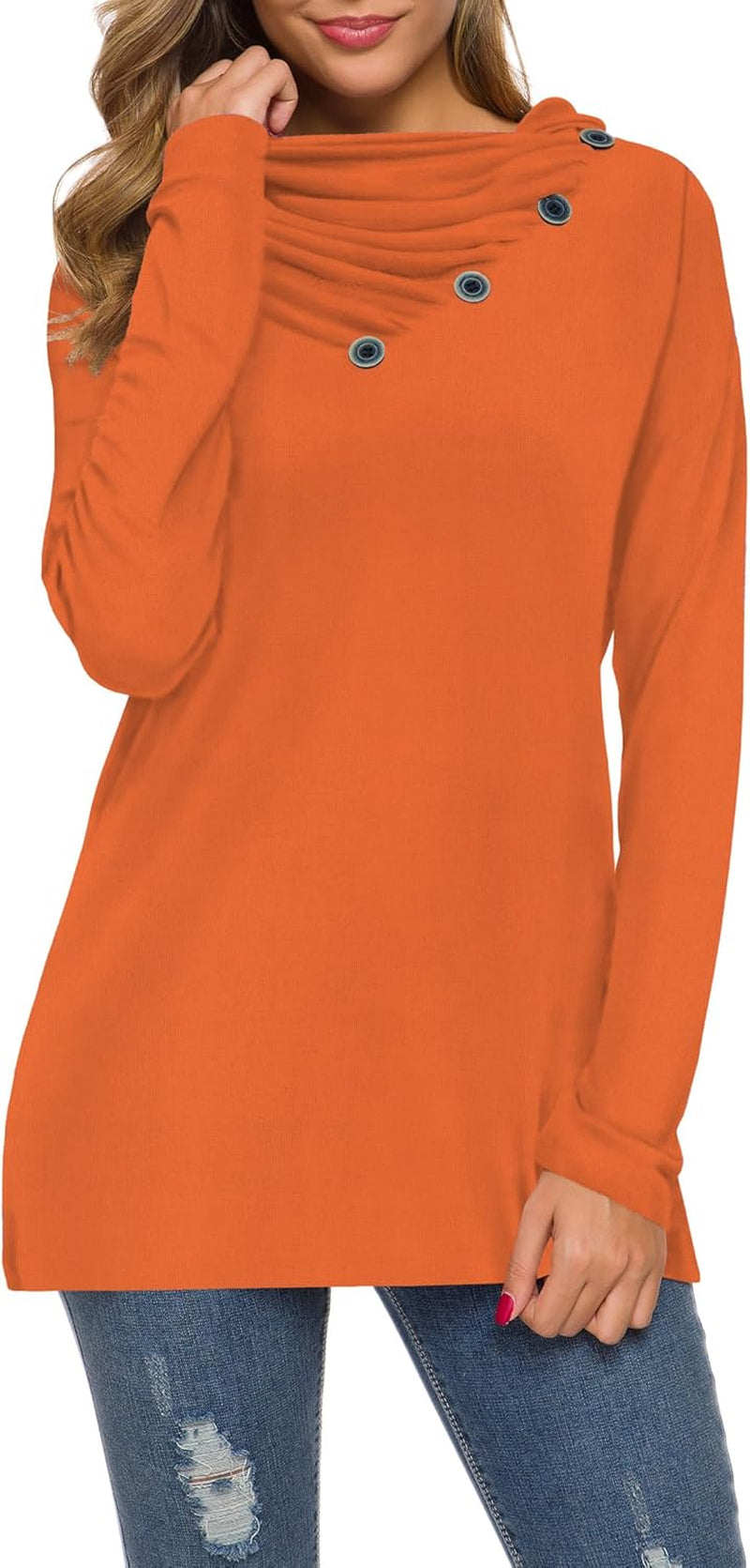 WEACZZY Women'S Long Sleeve Shirts Button Cowl Neck Casual Loose Tunic Tops Blouse Dressy Fall Fashion 2025
