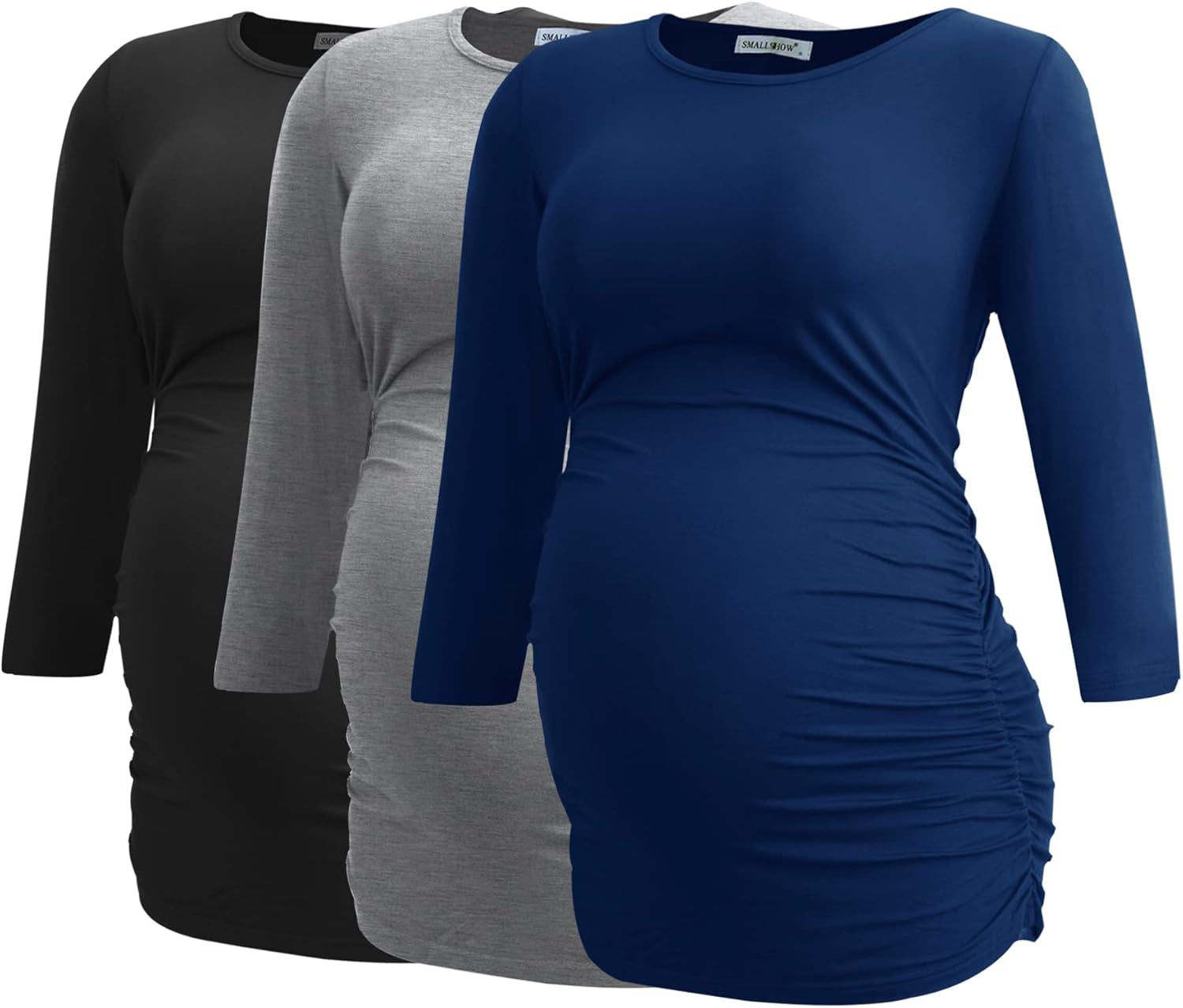 Smallshow Women'S Maternity Tunic Tops Clothes 3/4 Sleeve Ruched Pregnancy Shirt