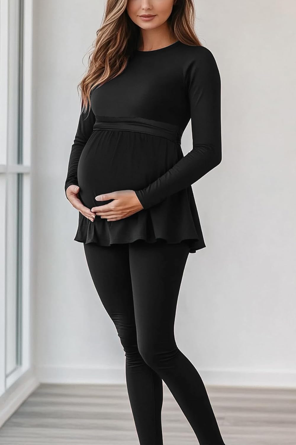 Women'S Maternity Tops Short & Long Sleeve Pleated Waist Shirts Pregnancy Clothes