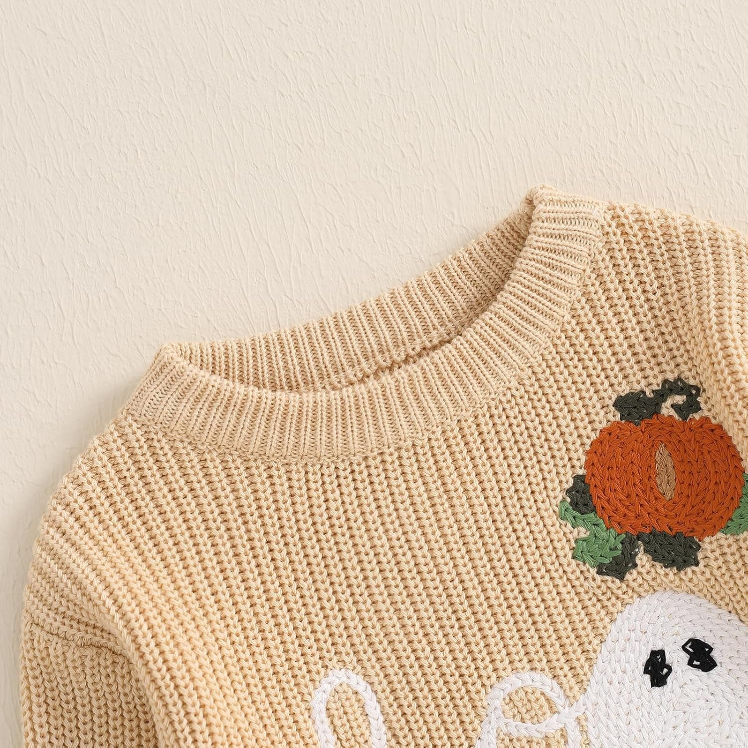 Baby Halloween Sweater Pumpkin Print Long Sleeve Crewneck Embroidery Knit Sweatshirt Toddler Fall Winter Pullover