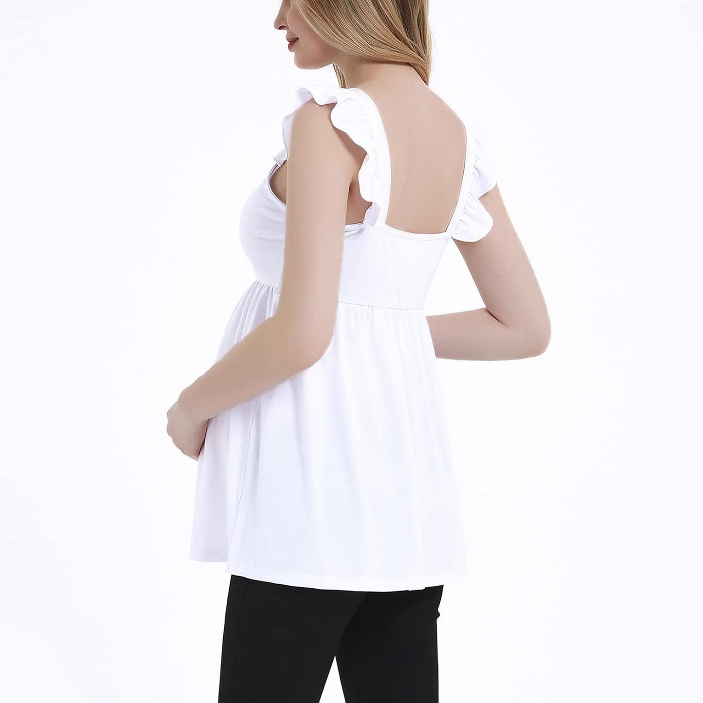 DEBELLY Women'S Maternity Peplum Tops Square Neck Ruffle Strap Sleeveless Pregnancy Tank Top Mama Cute Babydoll Blouse Summer