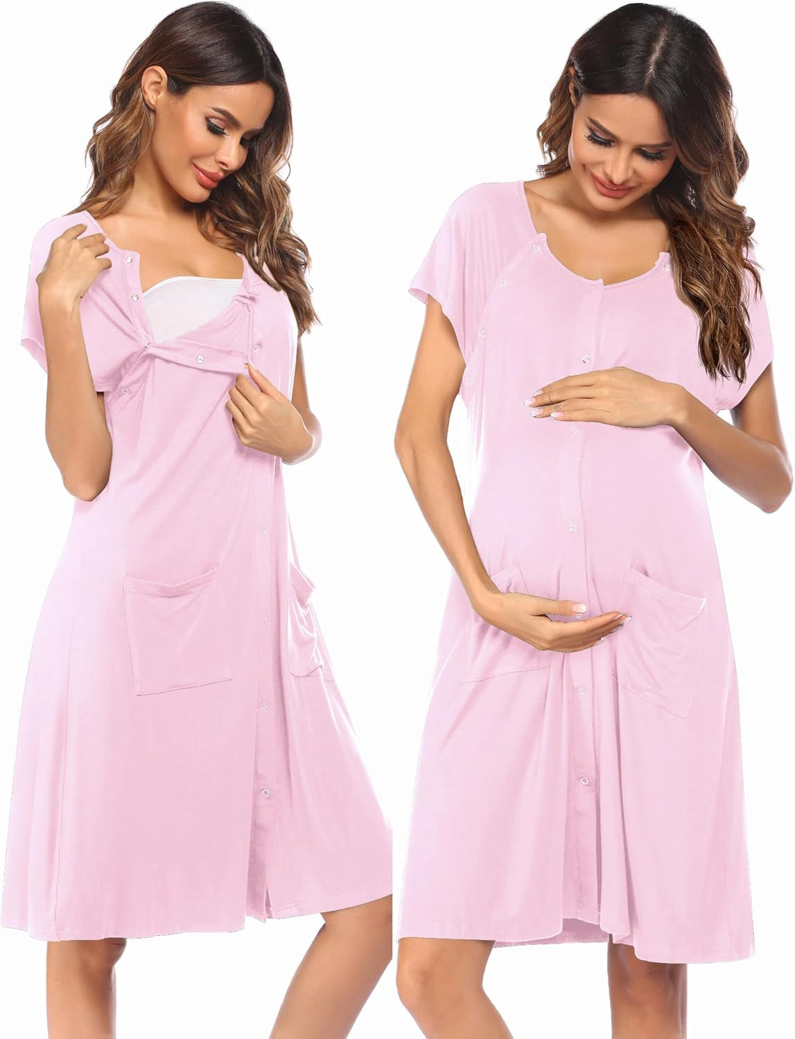 Ekouaer 3 in 1 Labor/Delivery/Hospital Gown Nursing Dress Maternity Nightgown Sleepwear for Breastfeeding with Button S-XXL