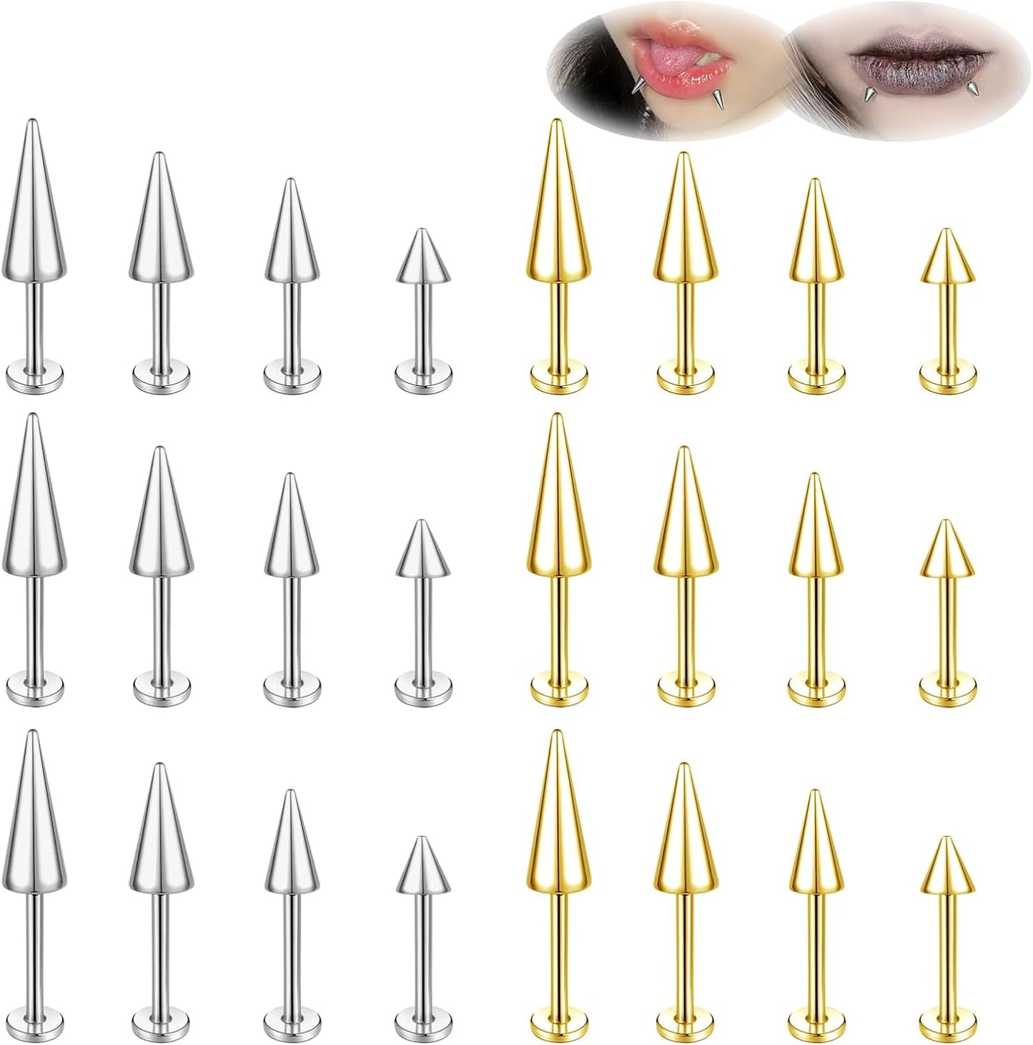 ZS 20G Spike Nose Rings Studs, 18G Stainless Steel Spike Stud Earrings, 16G Septum Lip Rings Cartilage Tragus Helix Piercing for Women Men