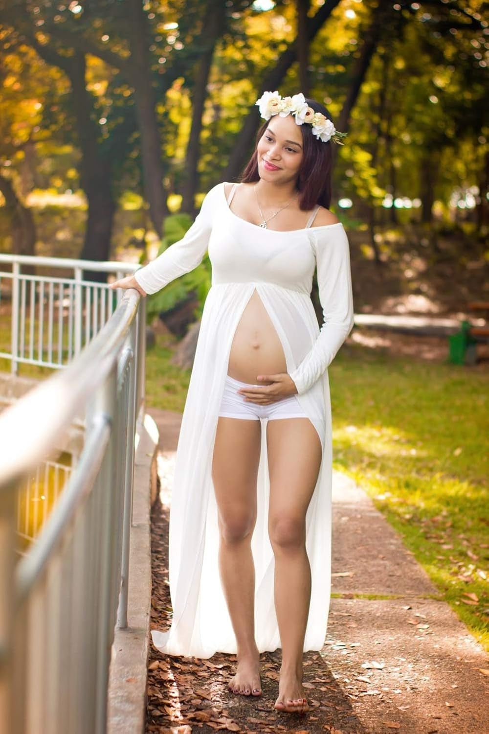 ZIUMUDY Maternity Maxi Chiffon Photography Dress Split Front Gown for Photoshoot