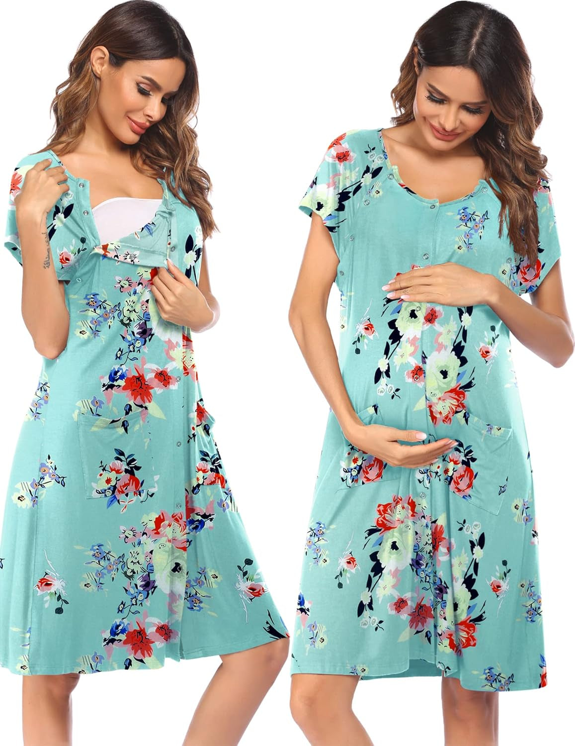 Ekouaer 3 in 1 Labor/Delivery/Hospital Gown Nursing Dress Maternity Nightgown Sleepwear for Breastfeeding with Button S-XXL