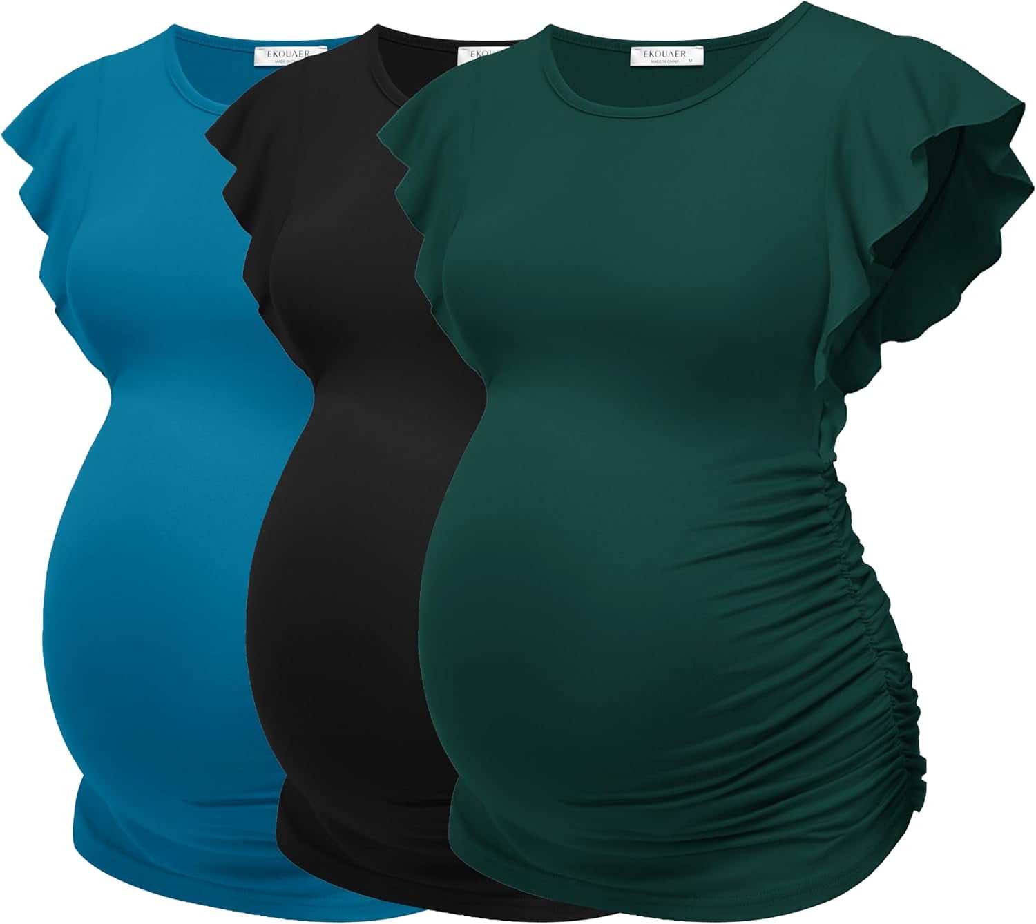 Ekouaer Women'S Maternity Shirts 3 Packs Flying Short Sleeve Pregnancy Tops Side Ruched Tunic Blouse Mama Clothes S-XXL