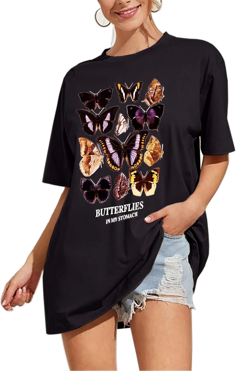 Meladyan Women’S Oversize Graphic Printed Loose Tee Short Sleeve round Neck Loose Tee Shirts Tops