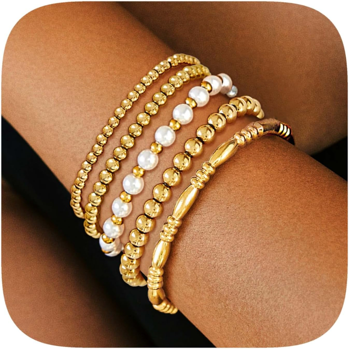 Complete layered bracelet stack set for women in rich gold finish