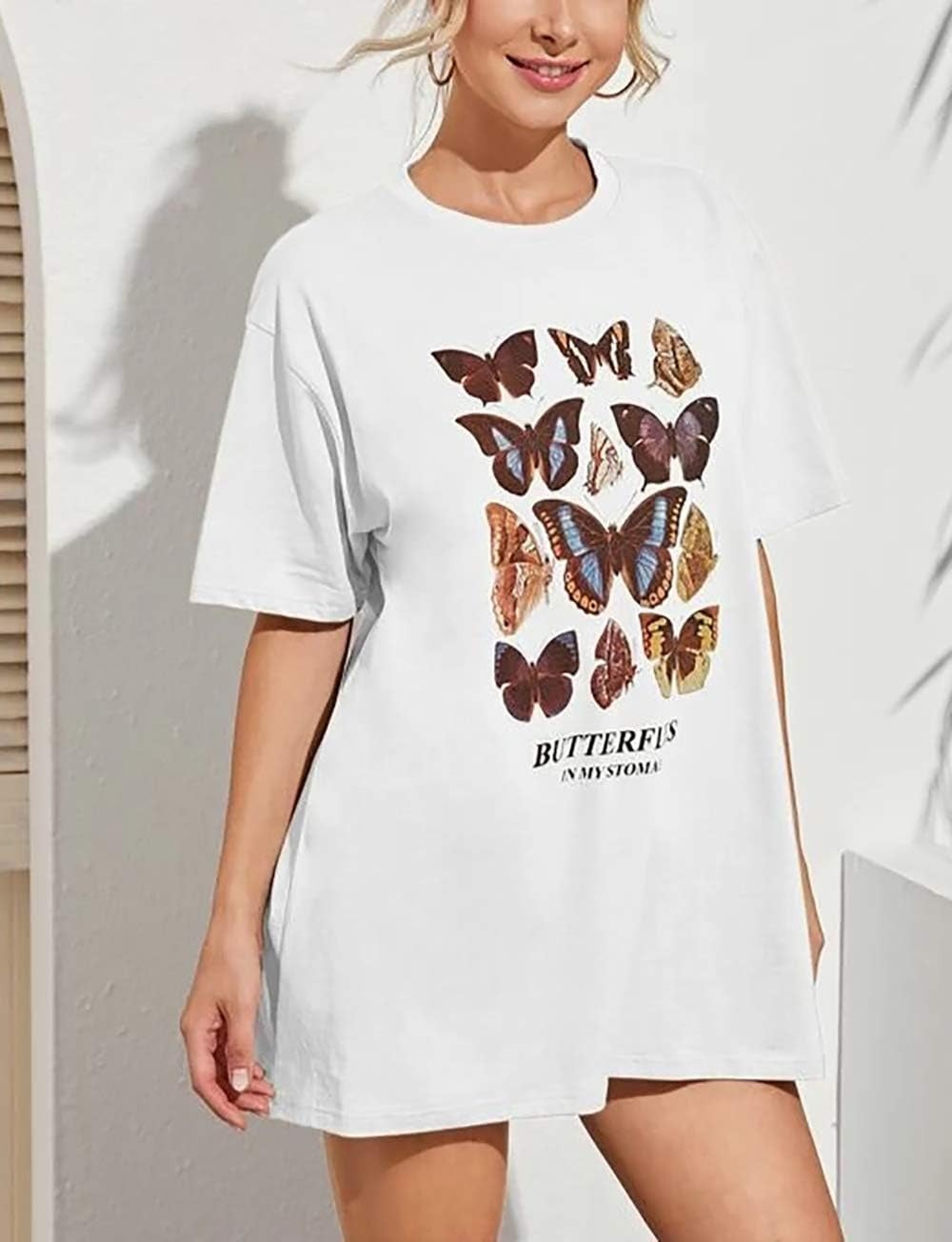 Meladyan Women’S Oversize Graphic Printed Loose Tee Short Sleeve round Neck Loose Tee Shirts Tops