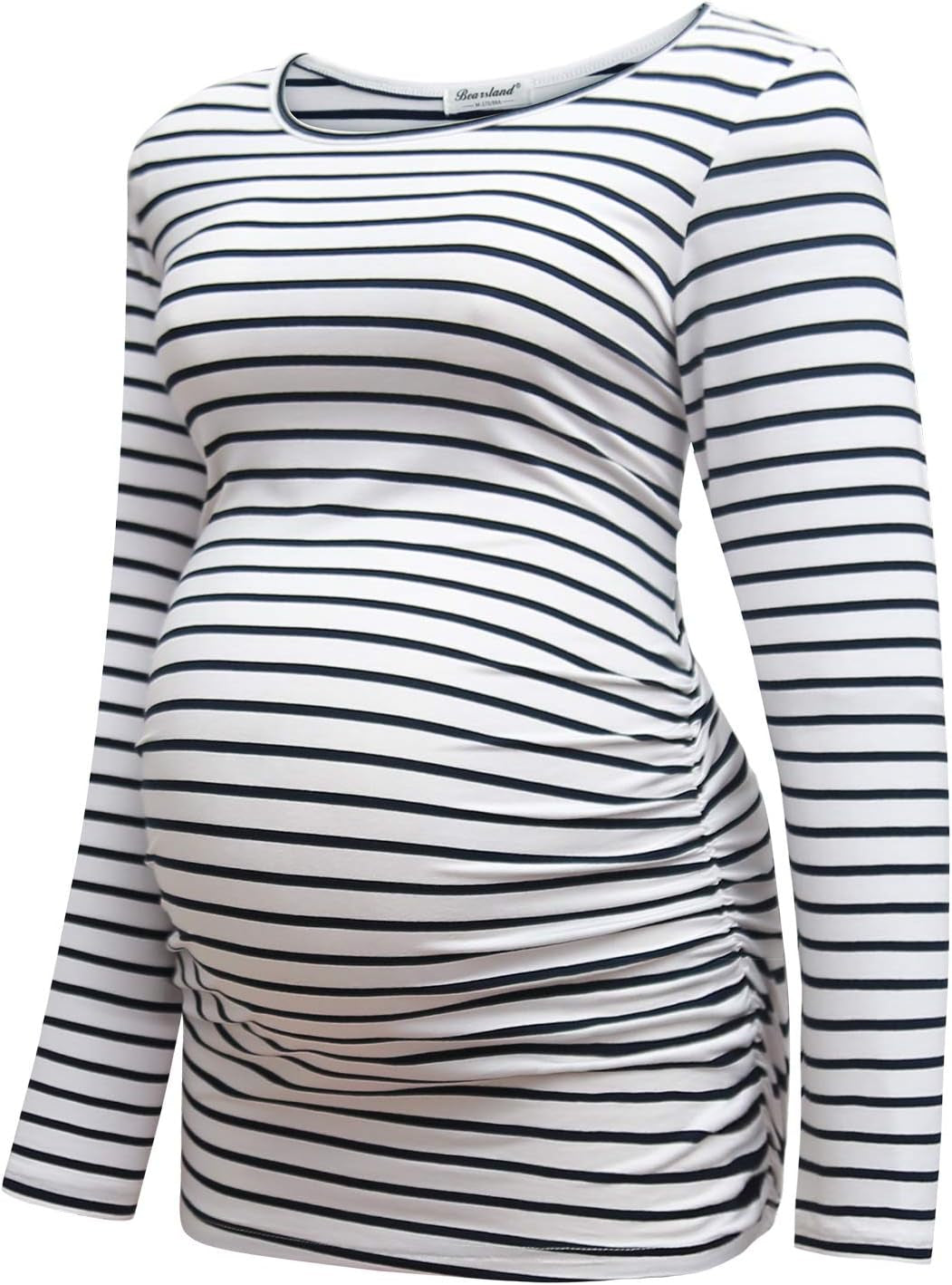 Bearsland Womens Maternity Long Sleeve Tshirt 3 Packs Classic Side Ruched Tee Top Mama Pregnancy Clothes