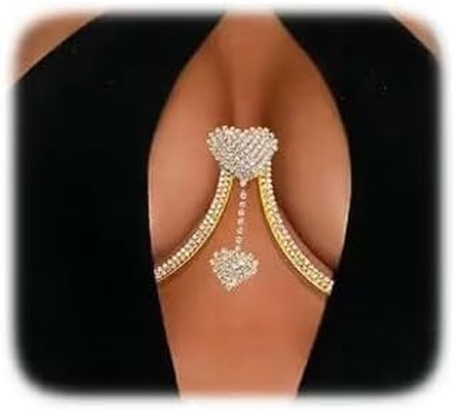 Rhinestone Chest Bracket Chain Trendy Crystal Heart Pendant Bra Chain Sexy Bikini Body Chain Jewelry for Women