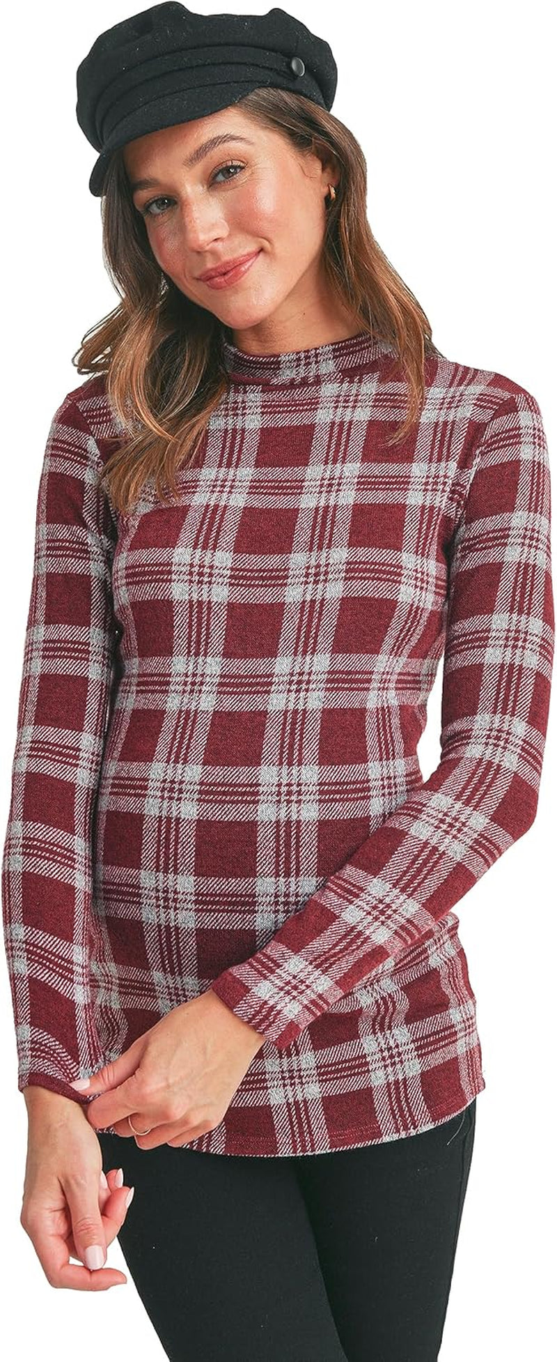 Women'S Knit Ribbed Maternity Top with Mock Neck Long Sleeve