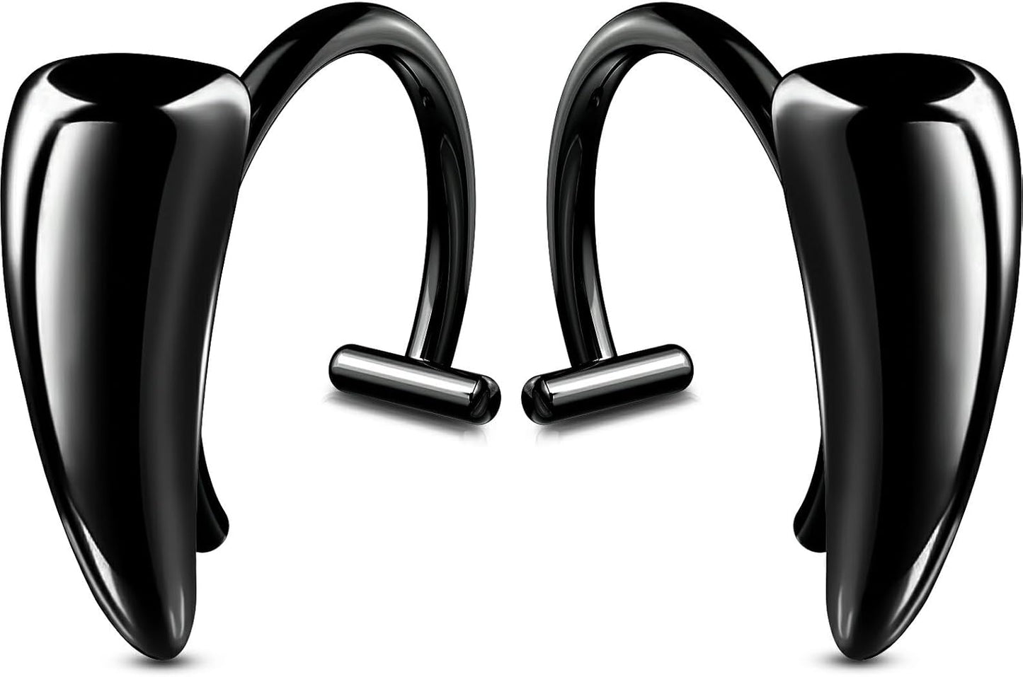 OUFER 2PCS Fake Lip Rings, Vampire Fangs Lip Cuff Piercing Jewelry Hoops, Adjustable Faux Non-Piercing Labret Piercing Jewelry for Women Men-Silver/Black