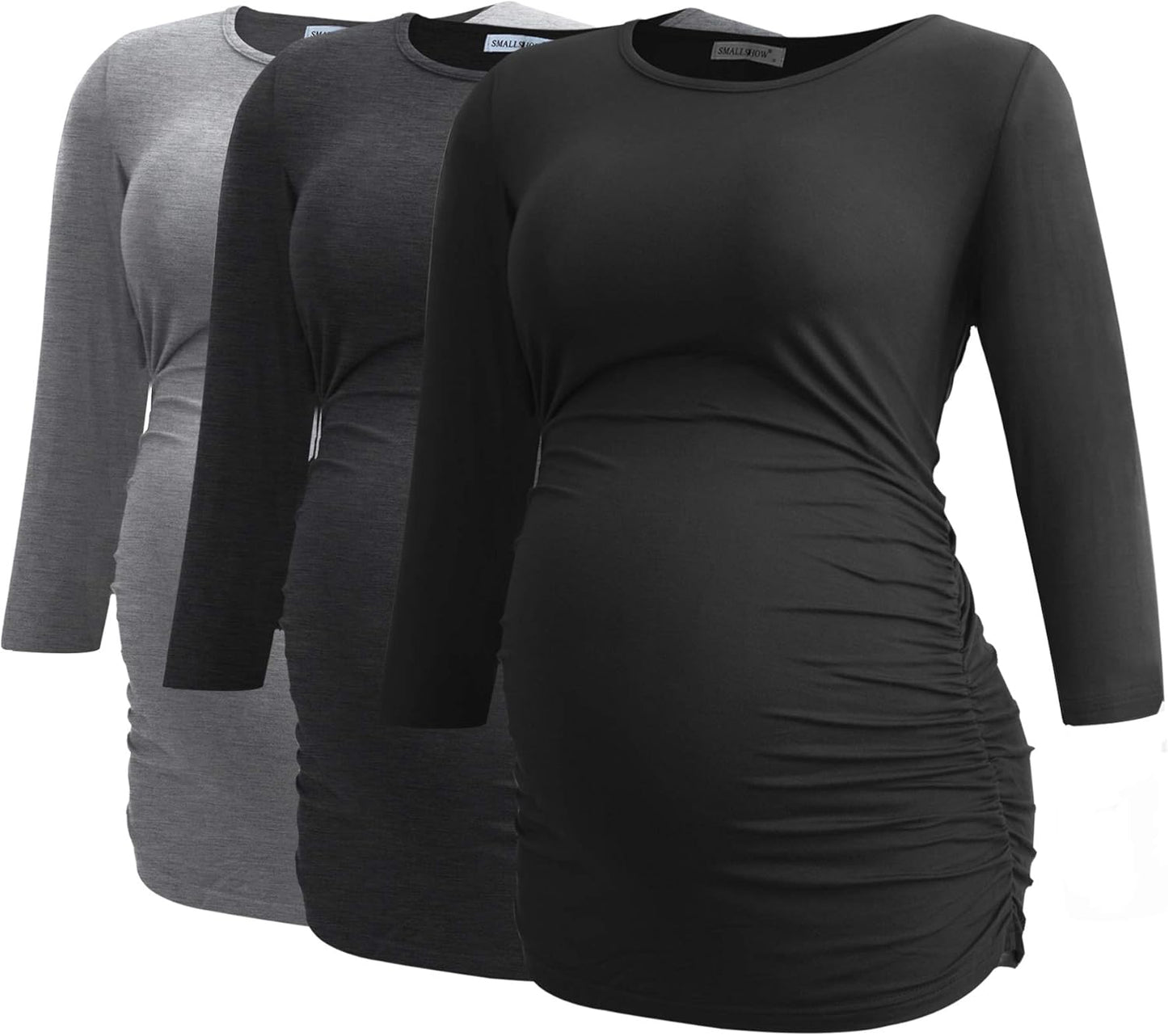 Smallshow Women'S Maternity Tunic Tops Clothes 3/4 Sleeve Ruched Pregnancy Shirt