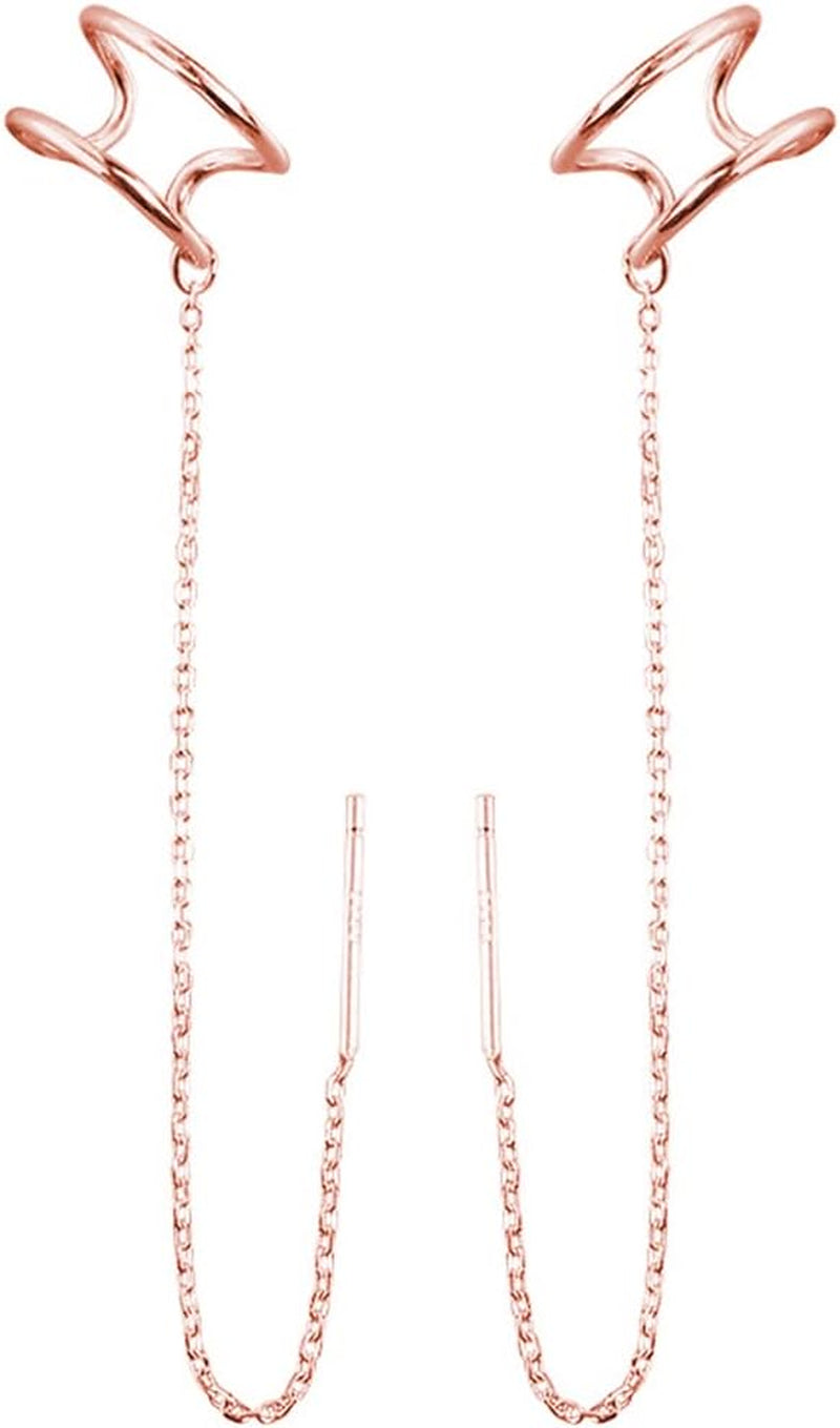 SLUYNZ 925 Sterling Silver Cuff Earrings Threader Chain for Women Crawler Earrings Wrap Earrings