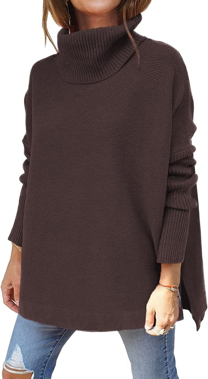LILLUSORY Women'S Turtleneck Oversized Sweaters Long Batwing Sleeve Spilt Hem Tunic Pullover Knit Tops